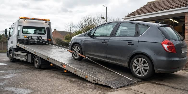 Non-runner being collected on a recovery truck